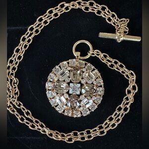 Brilliant Henri Bendel Round Multi Crystal Pendant Necklace Gold Link Chain